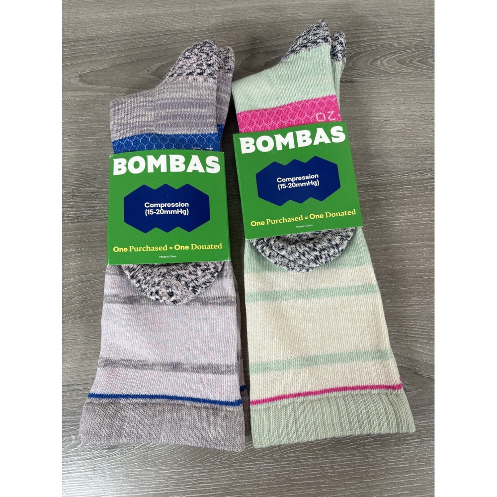 Bombas Midweight Compression Socks 2 Pair Set 15-20mmHg Knee High Medium Multi